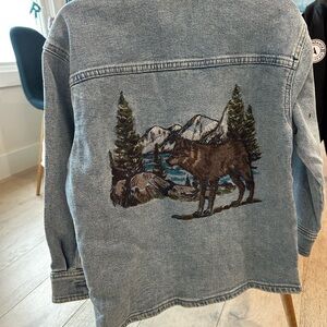Abercrombie Kids Blue Denim Jacket with Wolf Design